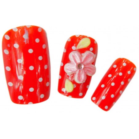 Faux Ongles x24 3D Rouge+Fleurs - SINA