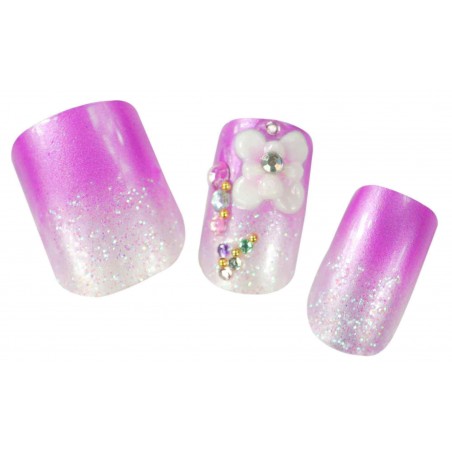 Faux Ongles x24 3D Mauve+Fleurs - SINA