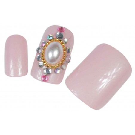 Faux Ongles x24 3D Rose+Perle+Strass - SINA