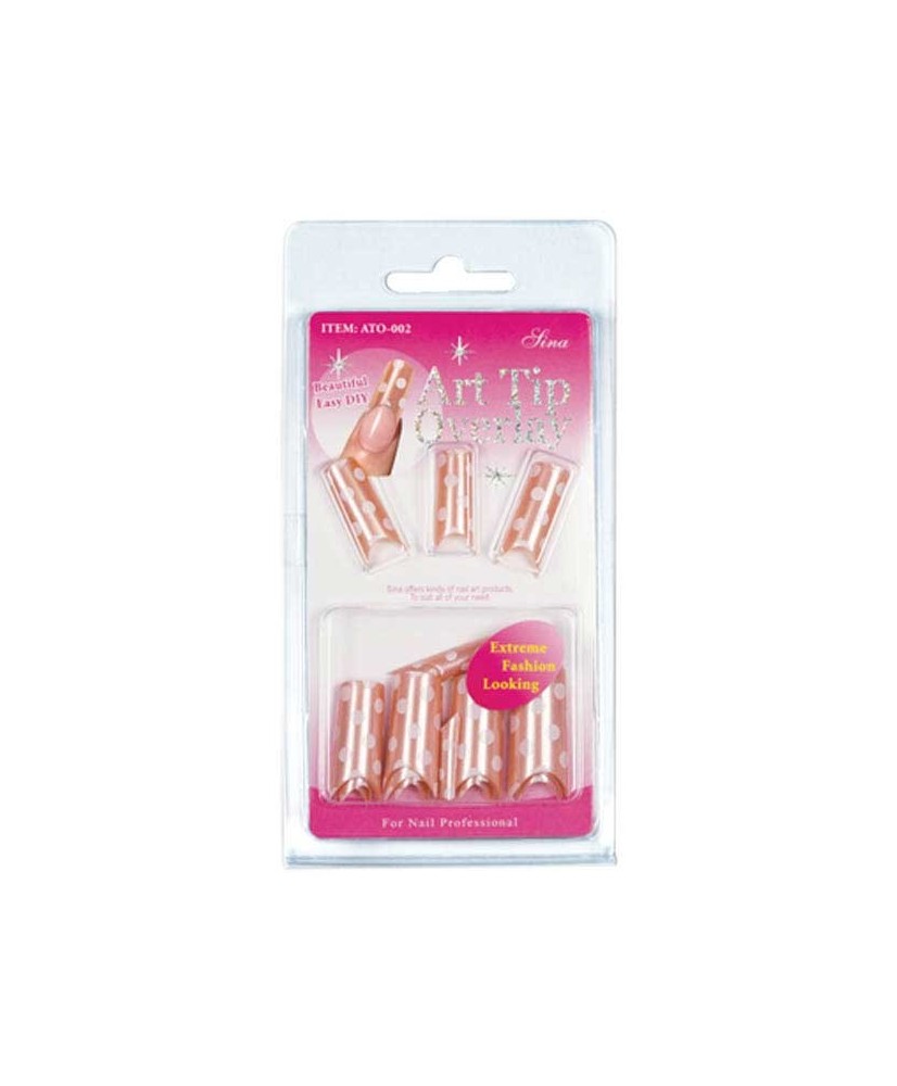 Faux Ongles Overlay-Tip X24 Beige Pois Blanc SINA