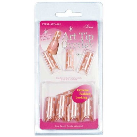 Faux Ongles Overlay-Tip X24 Beige Pois Blanc SINA