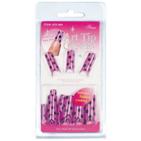 Faux Ongles Overlay-Tip X24 Rose Pois Noir - SINA