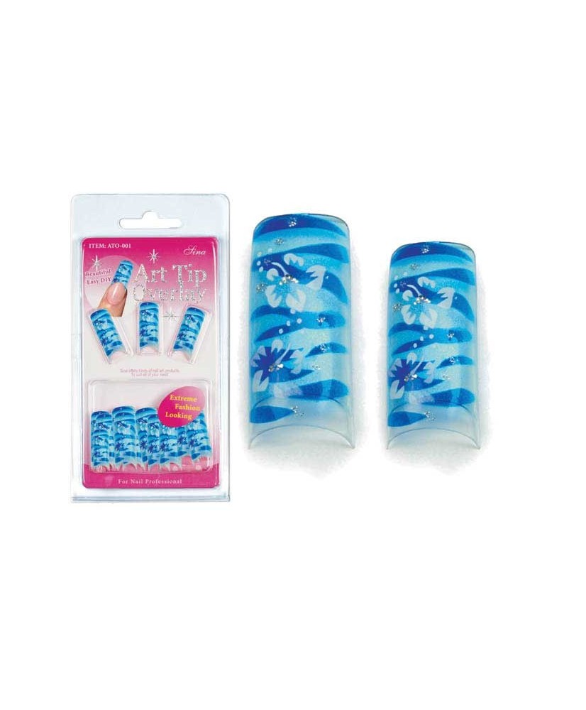 Faux Ongles Overlay-Tip X20 Bleu Fleuri - SINA